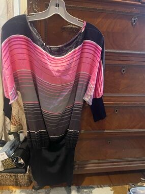 bebe Pink and Gray Striped Boatneck mini dress size small